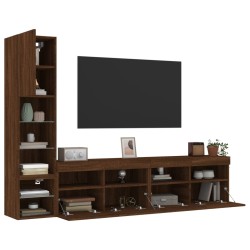 vidaXL Muebles TV pared con LED 4 pzas madera ingeniería marrón roble