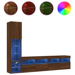 vidaXL Muebles TV pared con LED 4 pzas madera ingeniería marrón roble