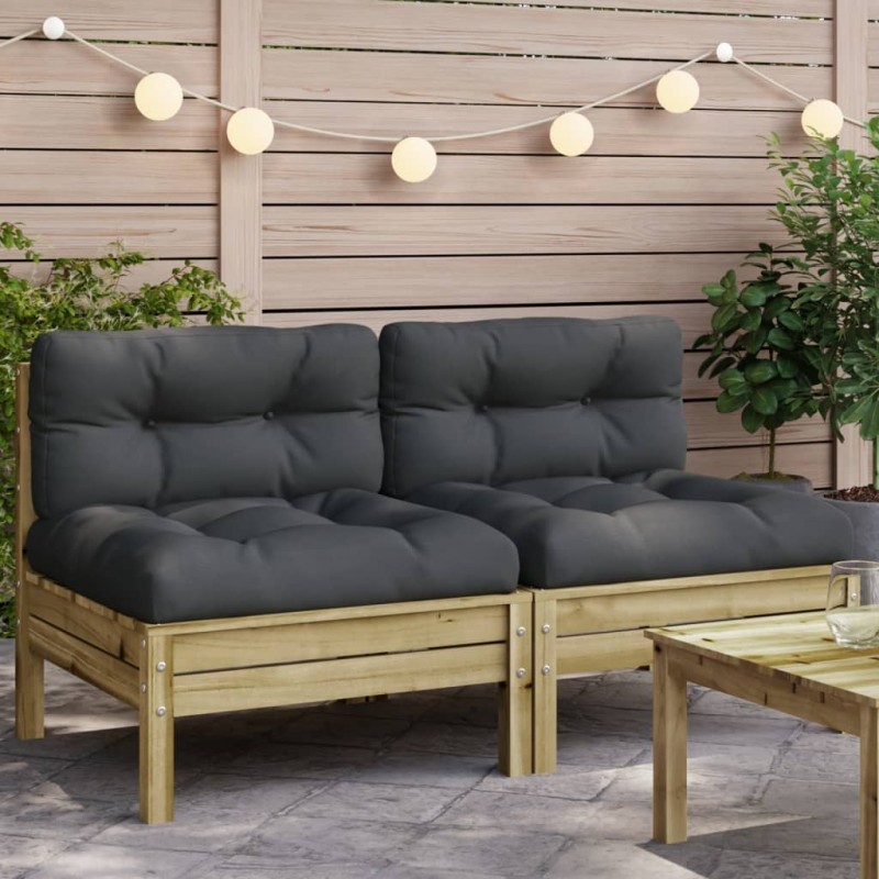 vidaXL Sofás de jardín sin reposabrazos con cojines 2 uds madera pino