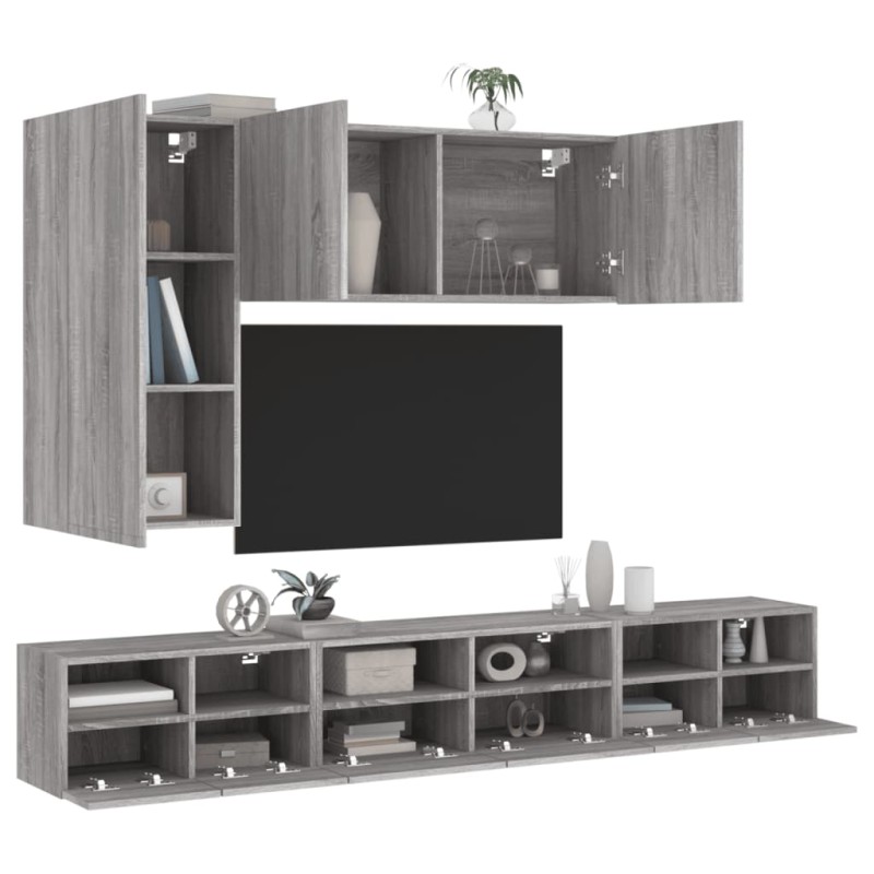 vidaXL Muebles de TV de pared 5 pzas madera de ingeniería gris Sonoma vidaXL Muebles de TV de pared 5 pzas madera de ingeniería gris Sonoma