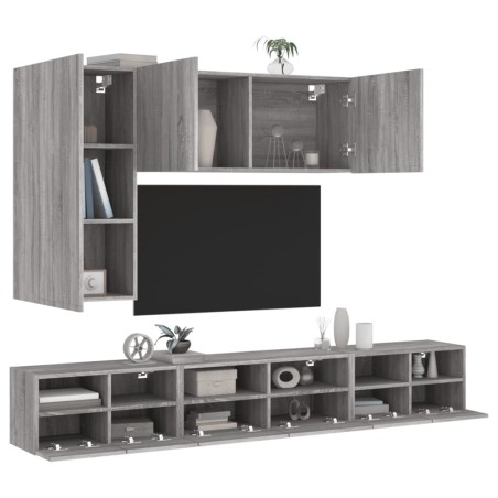 vidaXL Muebles de TV de pared 5 pzas madera de ingeniería gris Sonoma