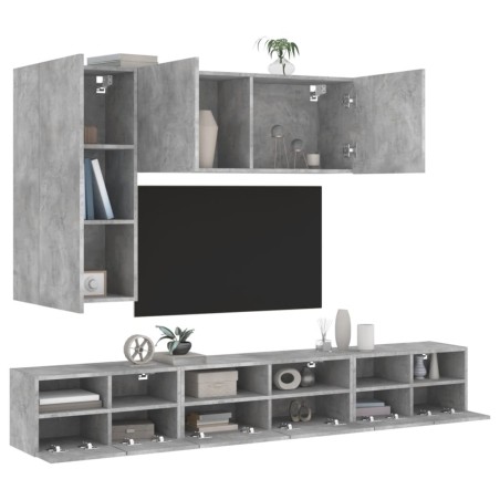 vidaXL Muebles de TV de pared 5 pzas madera ingeniería gris hormigón