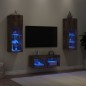 vidaXL Muebles de TV de pared con luces LED 4 piezas roble ahumado