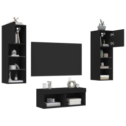 vidaXL Muebles de TV de pared con luces LED 4 piezas negro
