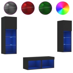 vidaXL Muebles de TV de pared con luces LED 4 piezas negro
