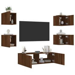 vidaXL Muebles de TV de pared con luces LED 5 piezas marrón roble