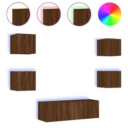 vidaXL Muebles de TV de pared con luces LED 5 piezas marrón roble