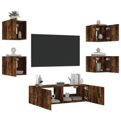 vidaXL Muebles de TV de pared con luces LED 5 piezas roble ahumado