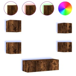 vidaXL Muebles de TV de pared con luces LED 5 piezas roble ahumado