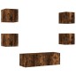 vidaXL Muebles de TV de pared con luces LED 5 piezas roble ahumado