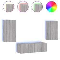 vidaXL Muebles de TV de pared con luces LED 3 piezas gris Sonoma