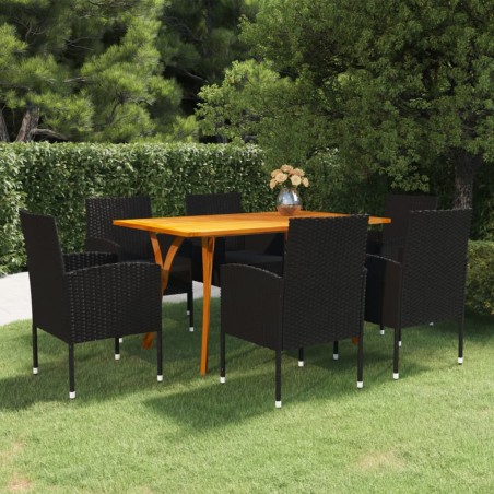 vidaXL Juego de comedor para jardín 7 piezas negro