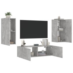 vidaXL Muebles de TV de pared con luces LED 3 piezas gris hormigón