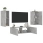 vidaXL Muebles de TV de pared con luces LED 3 piezas gris hormigón