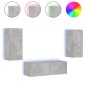 vidaXL Muebles de TV de pared con luces LED 3 piezas gris hormigón