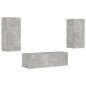 vidaXL Muebles de TV de pared con luces LED 3 piezas gris hormigón