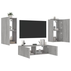 vidaXL Muebles de TV de pared con luces LED 3 piezas gris Sonoma