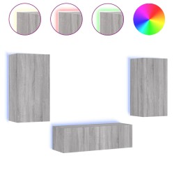 vidaXL Muebles de TV de pared con luces LED 3 piezas gris Sonoma