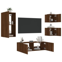 vidaXL Muebles de TV de pared con luces LED 4 piezas marrón roble