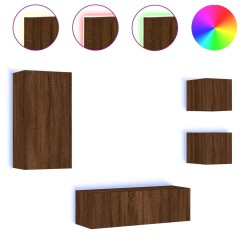 vidaXL Muebles de TV de pared con luces LED 4 piezas marrón roble