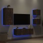 vidaXL Muebles de TV de pared con luces LED 4 piezas roble ahumado vidaXL Muebles de TV de pared con luces LED 4 piezas roble ahumado