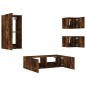 vidaXL Muebles de TV de pared con luces LED 4 piezas roble ahumado vidaXL Muebles de TV de pared con luces LED 4 piezas roble ahumado
