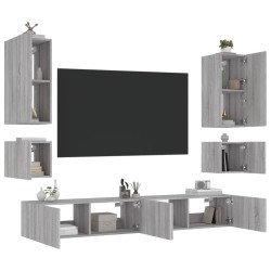 vidaXL Muebles de TV de pared con luces LED 6 piezas gris Sonoma