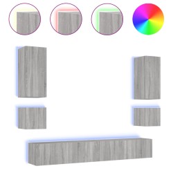 vidaXL Muebles de TV de pared con luces LED 6 piezas gris Sonoma