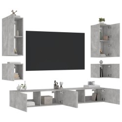 vidaXL Muebles de TV de pared con luces LED 6 piezas gris hormigón