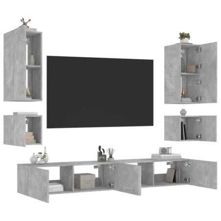 vidaXL Muebles de TV de pared con luces LED 6 piezas gris hormigón