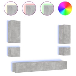 vidaXL Muebles de TV de pared con luces LED 6 piezas gris hormigón