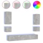 vidaXL Muebles de TV de pared con luces LED 6 piezas gris hormigón