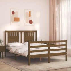 vidaXL Estructura de cama matrimonio con cabecero madera marrón miel