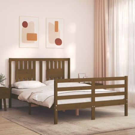 vidaXL Estructura de cama matrimonio con cabecero madera marrón miel