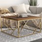 vidaXL Mesa de centro de acero inoxidable dorado y madera maciza vidaXL Mesa de centro de acero inoxidable dorado y madera maciza