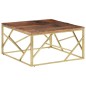 vidaXL Mesa de centro de acero inoxidable dorado y madera maciza vidaXL Mesa de centro de acero inoxidable dorado y madera maciza