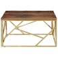 vidaXL Mesa de centro de acero inoxidable dorado y madera maciza vidaXL Mesa de centro de acero inoxidable dorado y madera maciza