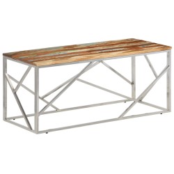 vidaXL Mesa de centro acero inox plateado y madera maciza reciclada