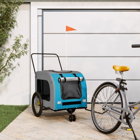 vidaXL Remolque de bicicleta mascotas hierro tela Oxford azul gris