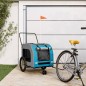 vidaXL Remolque de bicicleta mascotas hierro tela Oxford azul gris