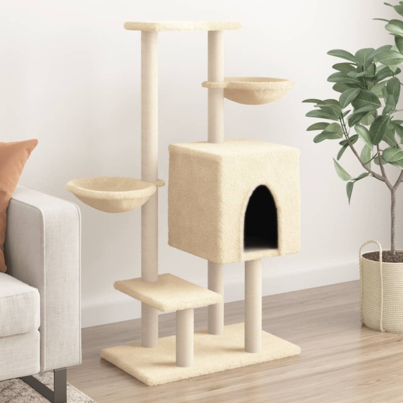vidaXL Rascador para gatos con postes de sisal color crema 117 cm