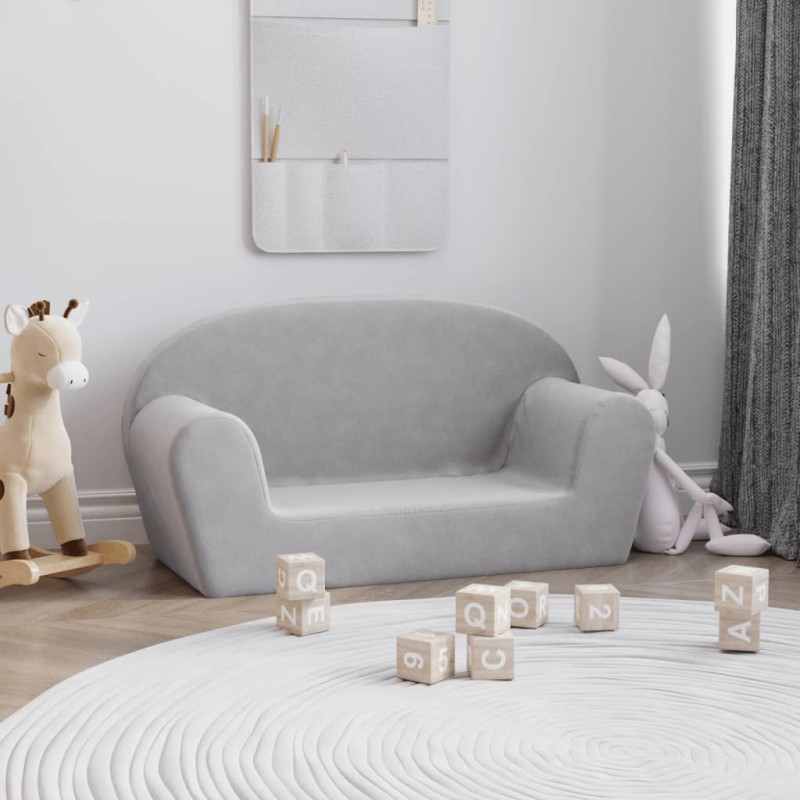 vidaXL Sofá para niños de 2 plazas felpa suave gris claro vidaXL Sofá para niños de 2 plazas felpa suave gris claro