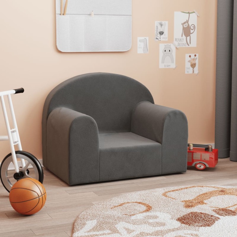 vidaXL Sofá para niños felpa suave gris antracita vidaXL Sofá para niños felpa suave gris antracita