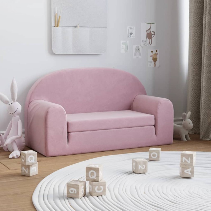 vidaXL Sofá cama para niños de 2 plazas felpa suave rosa vidaXL Sofá cama para niños de 2 plazas felpa suave rosa