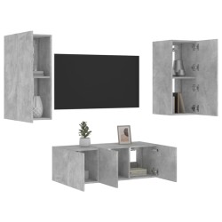 vidaXL Muebles TV pared con LED 4 pzas madera ingeniería gris hormigón