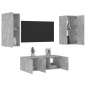 vidaXL Muebles TV pared con LED 4 pzas madera ingeniería gris hormigón