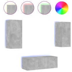 vidaXL Muebles TV pared con LED 4 pzas madera ingeniería gris hormigón