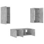 vidaXL Muebles TV pared con LED 4 pzas madera ingeniería gris hormigón