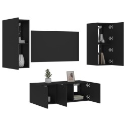 vidaXL Muebles de TV de pared con LED 4 pzas madera ingeniería negro