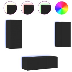 vidaXL Muebles de TV de pared con LED 4 pzas madera ingeniería negro